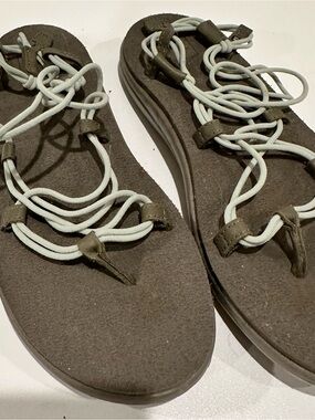 Teva Olive and White Rope-Lace Platform Sandals